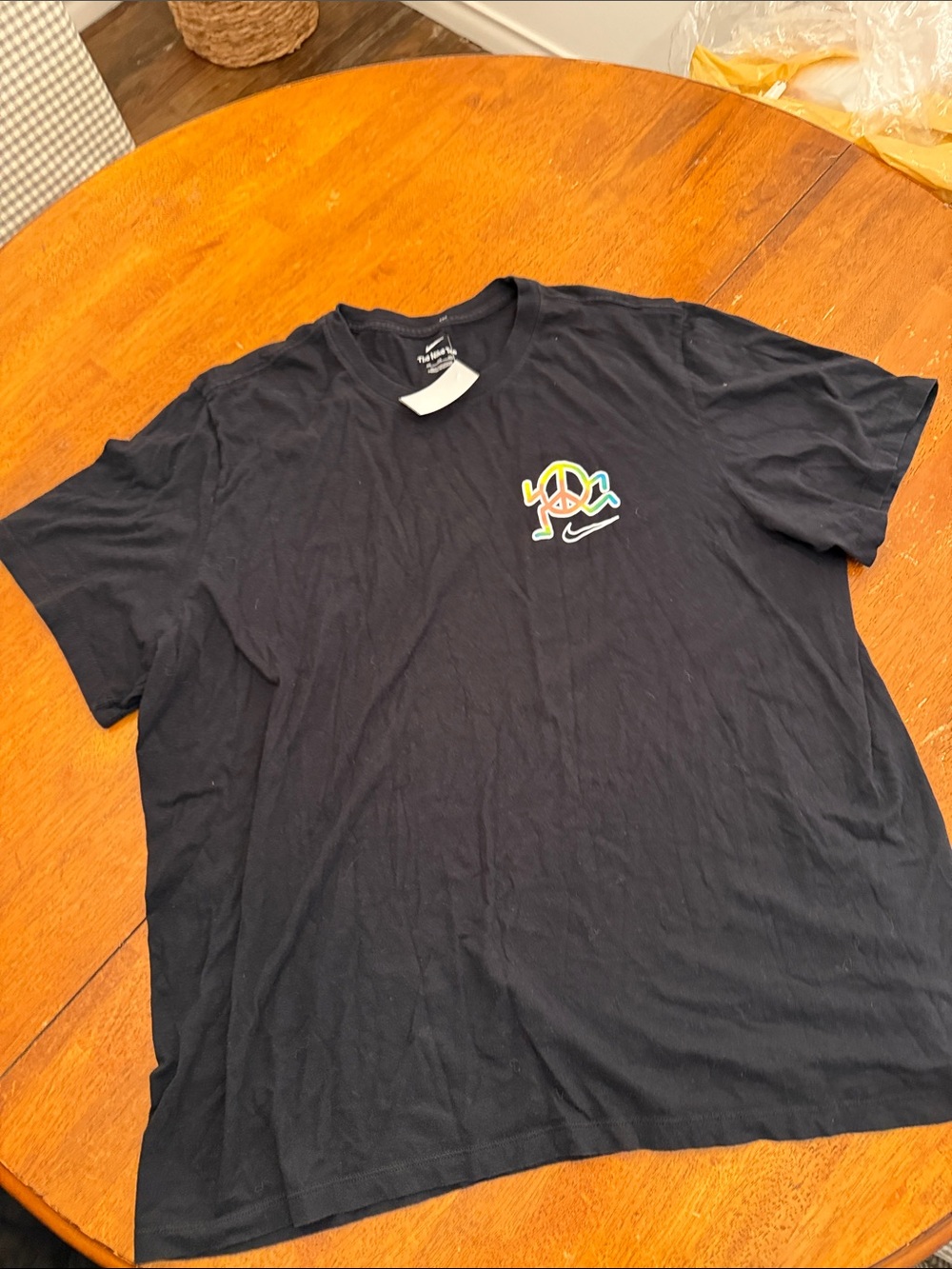 Nike Black Short-Sleeve Tee with Multicolor Peace Logo xxl